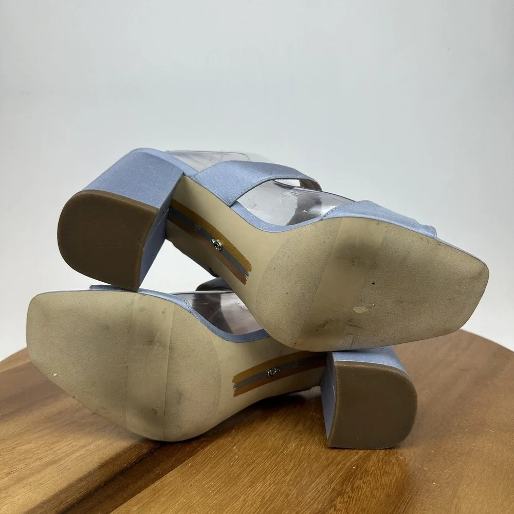 Womens Sam Edelman Dalton Blue Satin Buckle Open Toe Heels‎ Shoes Size 8.5 M GUC